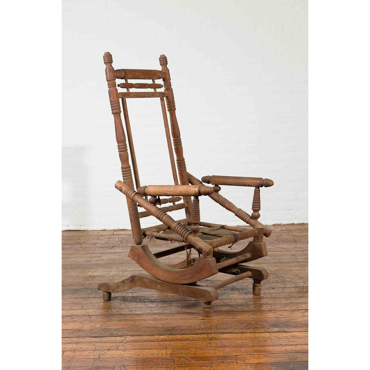 Rustic 19th Century Indian Rocking Chair with Metal Accents and Turned Supports-7. Asian & Chinese Furniture, Art, Antiques, Vintage Home Décor for sale at FEA Home
