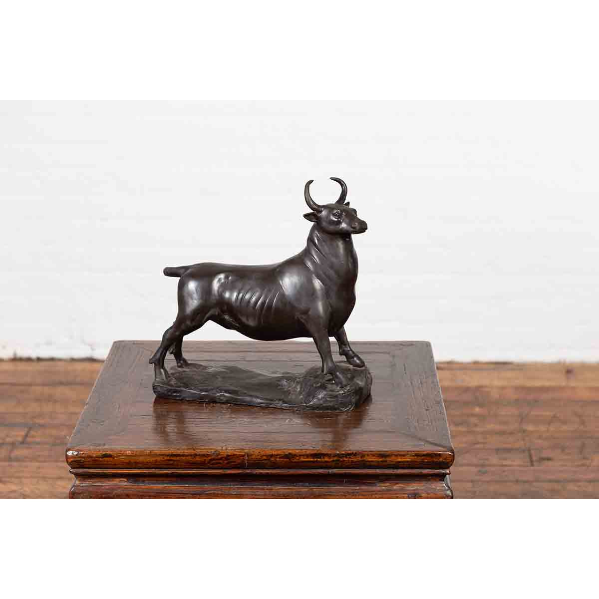 Contemporary Lost Wax Bronze Sculpture Depicting a Bull with Dark Patina-3. Asian & Chinese Furniture, Art, Antiques, Vintage Home Décor for sale at FEA Home