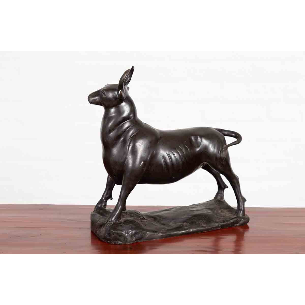 Contemporary Lost Wax Bronze Sculpture Depicting a Bull with Dark Patina-11. Asian & Chinese Furniture, Art, Antiques, Vintage Home Décor for sale at FEA Home