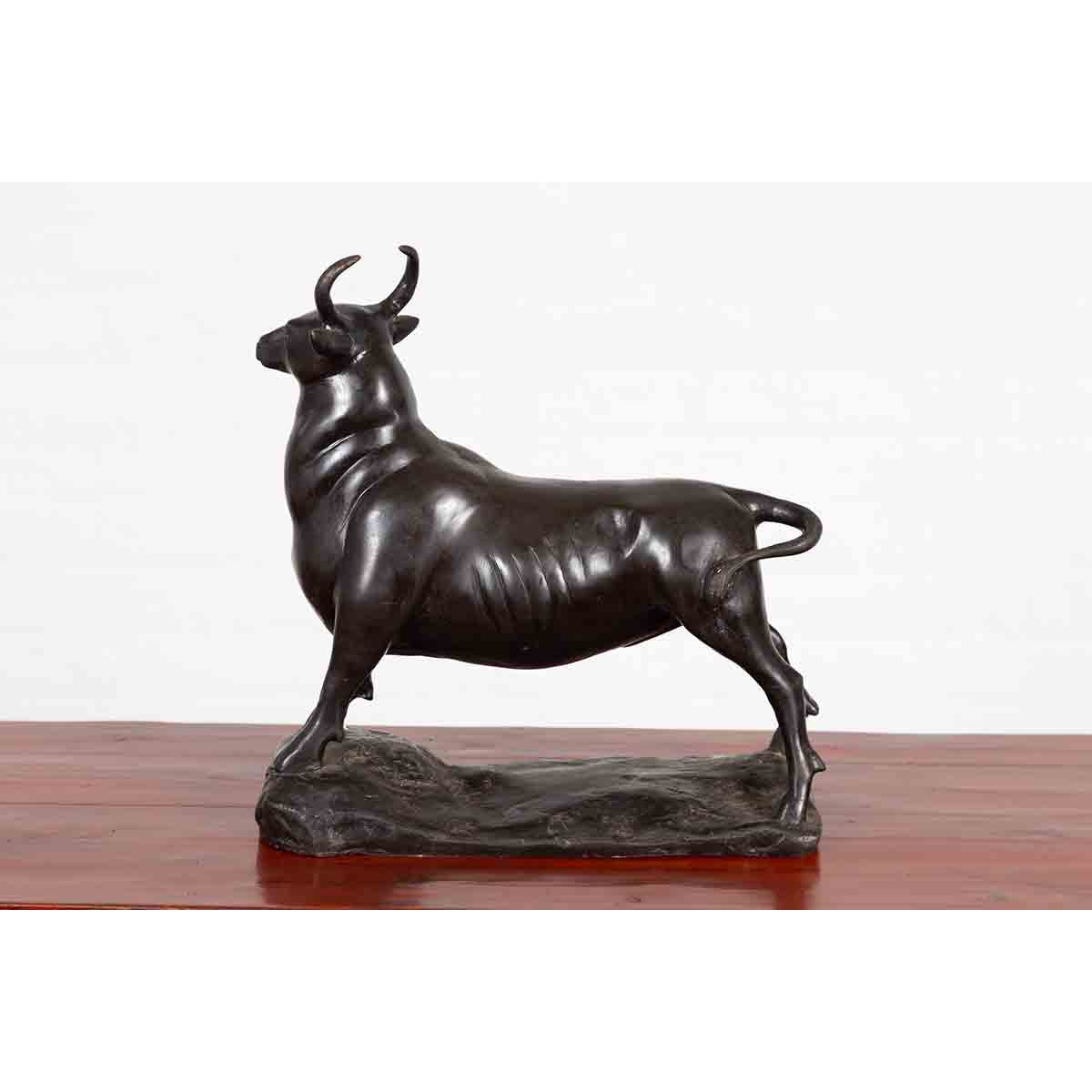 Contemporary Lost Wax Bronze Sculpture Depicting a Bull with Dark Patina-12. Asian & Chinese Furniture, Art, Antiques, Vintage Home Décor for sale at FEA Home