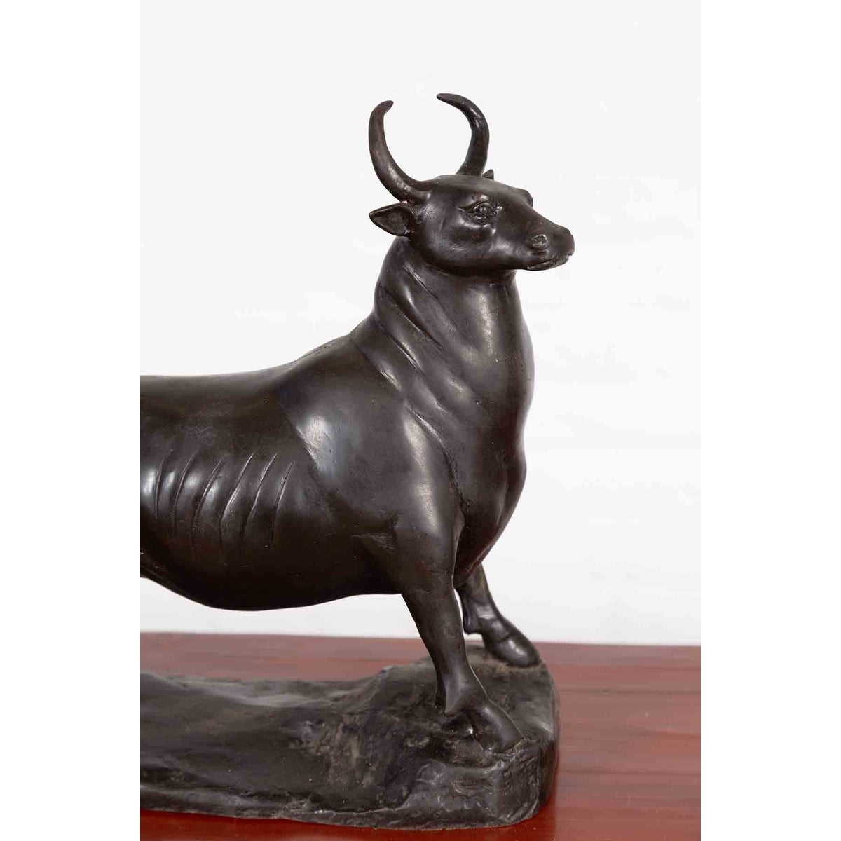 Contemporary Lost Wax Bronze Sculpture Depicting a Bull with Dark Patina-7. Asian & Chinese Furniture, Art, Antiques, Vintage Home Décor for sale at FEA Home