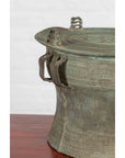 Laotian Style Vintage Bronze Rain Drum with Geometric Motifs and Verde Patina-13. Asian & Chinese Furniture, Art, Antiques, Vintage Home Décor for sale at FEA Home
