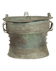 Laotian Style Vintage Bronze Rain Drum with Geometric Motifs and Verde Patina-1. Asian & Chinese Furniture, Art, Antiques, Vintage Home Décor for sale at FEA Home