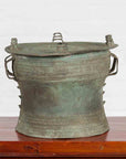 Laotian Style Vintage Bronze Rain Drum with Geometric Motifs and Verde Patina-2. Asian & Chinese Furniture, Art, Antiques, Vintage Home Décor for sale at FEA Home