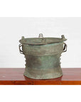 Laotian Style Vintage Bronze Rain Drum with Geometric Motifs and Verde Patina-3. Asian & Chinese Furniture, Art, Antiques, Vintage Home Décor for sale at FEA Home