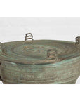 Laotian Style Vintage Bronze Rain Drum with Geometric Motifs and Verde Patina-5. Asian & Chinese Furniture, Art, Antiques, Vintage Home Décor for sale at FEA Home