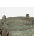 Laotian Style Vintage Bronze Rain Drum with Geometric Motifs and Verde Patina-10. Asian & Chinese Furniture, Art, Antiques, Vintage Home Décor for sale at FEA Home