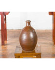 Japanese Taishō Period 1900s Tamba Tachikui Ware Brown Sake Jar with Drip Glaze-4. Asian & Chinese Furniture, Art, Antiques, Vintage Home Décor for sale at FEA Home
