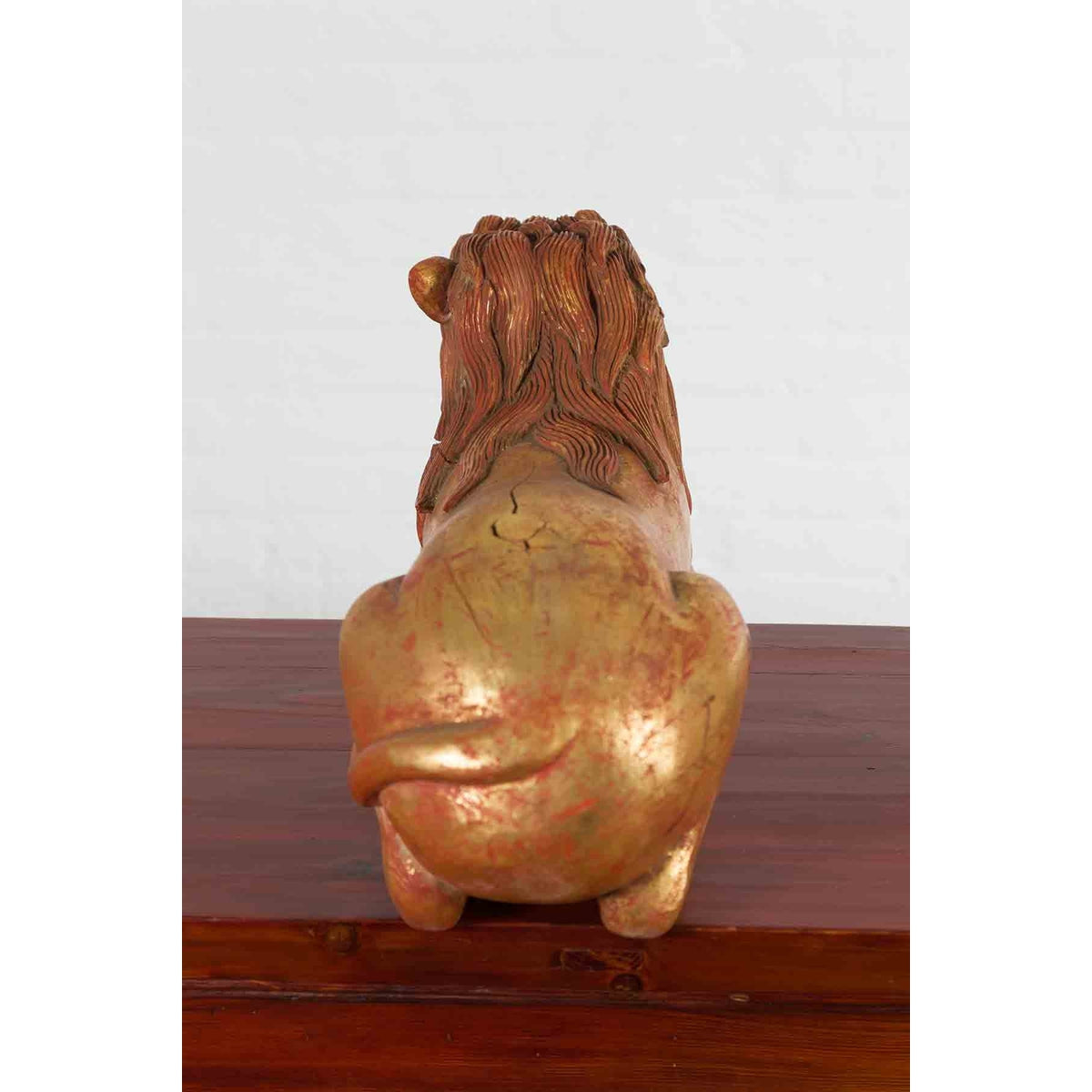 Vintage Thai Gilded and Carved Wooden Mythical Creature with Red Undertone-10. Asian & Chinese Furniture, Art, Antiques, Vintage Home Décor for sale at FEA Home