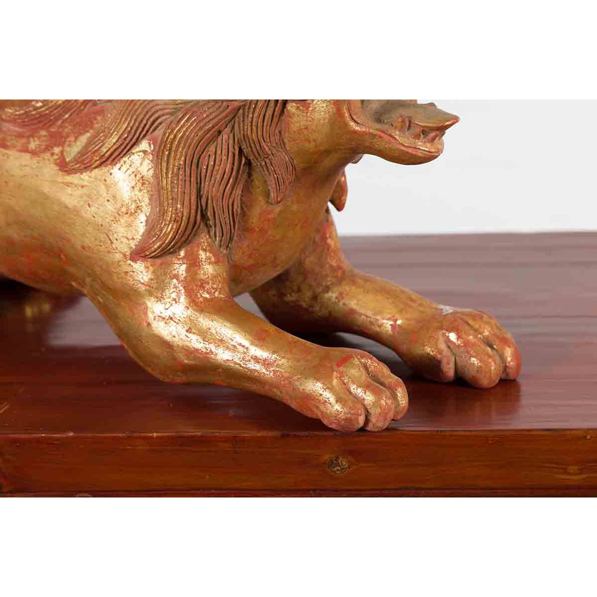 Vintage Thai Gilded and Carved Wooden Mythical Creature with Red Undertone-7. Asian & Chinese Furniture, Art, Antiques, Vintage Home Décor for sale at FEA Home