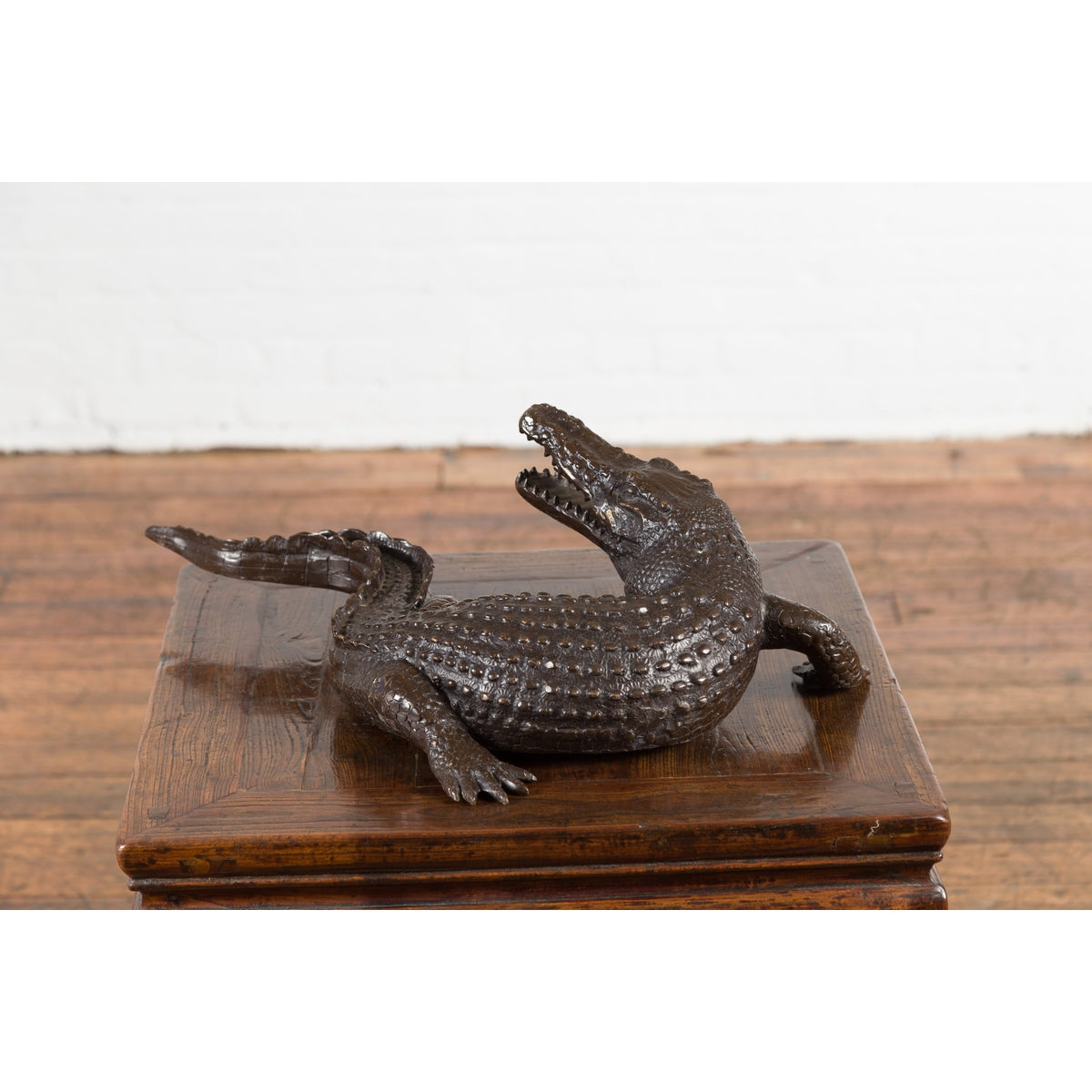 Contemporary Lost Wax Cast Bronze Alligator Sculpture with Textured Scutes-10. Asian & Chinese Furniture, Art, Antiques, Vintage Home Décor for sale at FEA Home