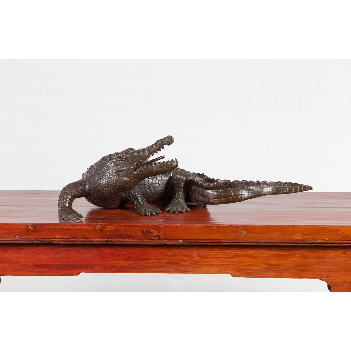Contemporary Lost Wax Cast Bronze Alligator Sculpture with Textured Scutes-3. Asian & Chinese Furniture, Art, Antiques, Vintage Home Décor for sale at FEA Home