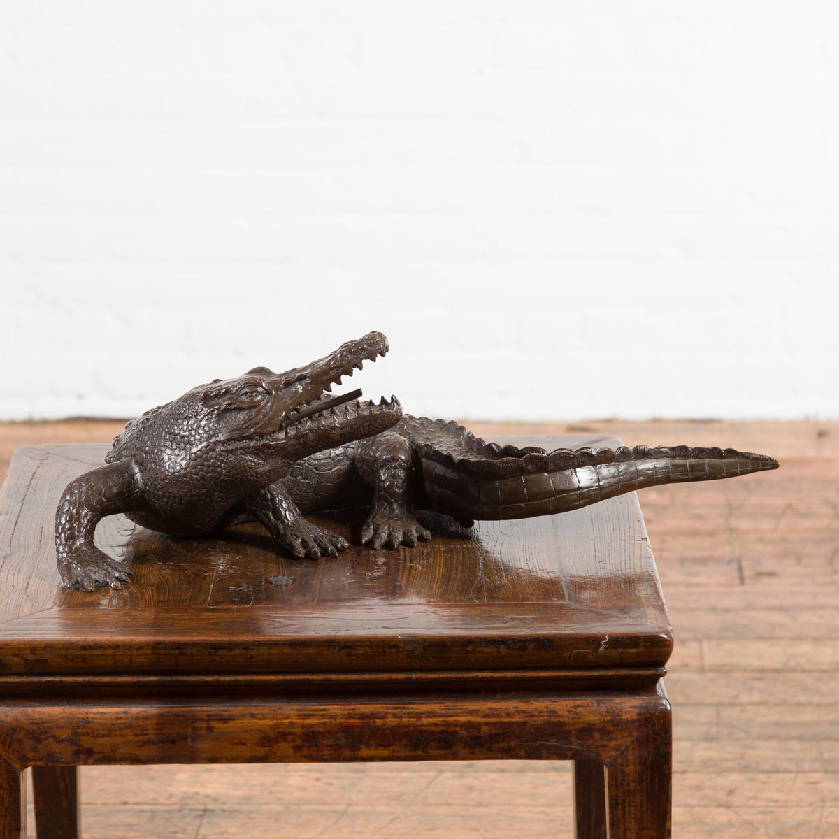 Contemporary Lost Wax Cast Bronze Alligator Sculpture with Textured Scutes-4. Asian & Chinese Furniture, Art, Antiques, Vintage Home Décor for sale at FEA Home