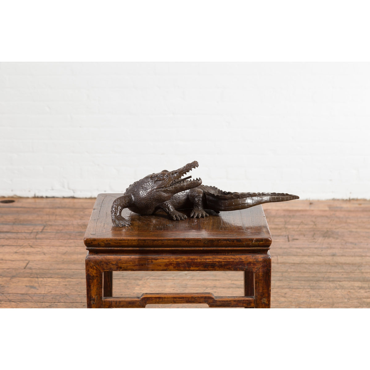 Contemporary Lost Wax Cast Bronze Alligator Sculpture with Textured Scutes-5. Asian & Chinese Furniture, Art, Antiques, Vintage Home Décor for sale at FEA Home