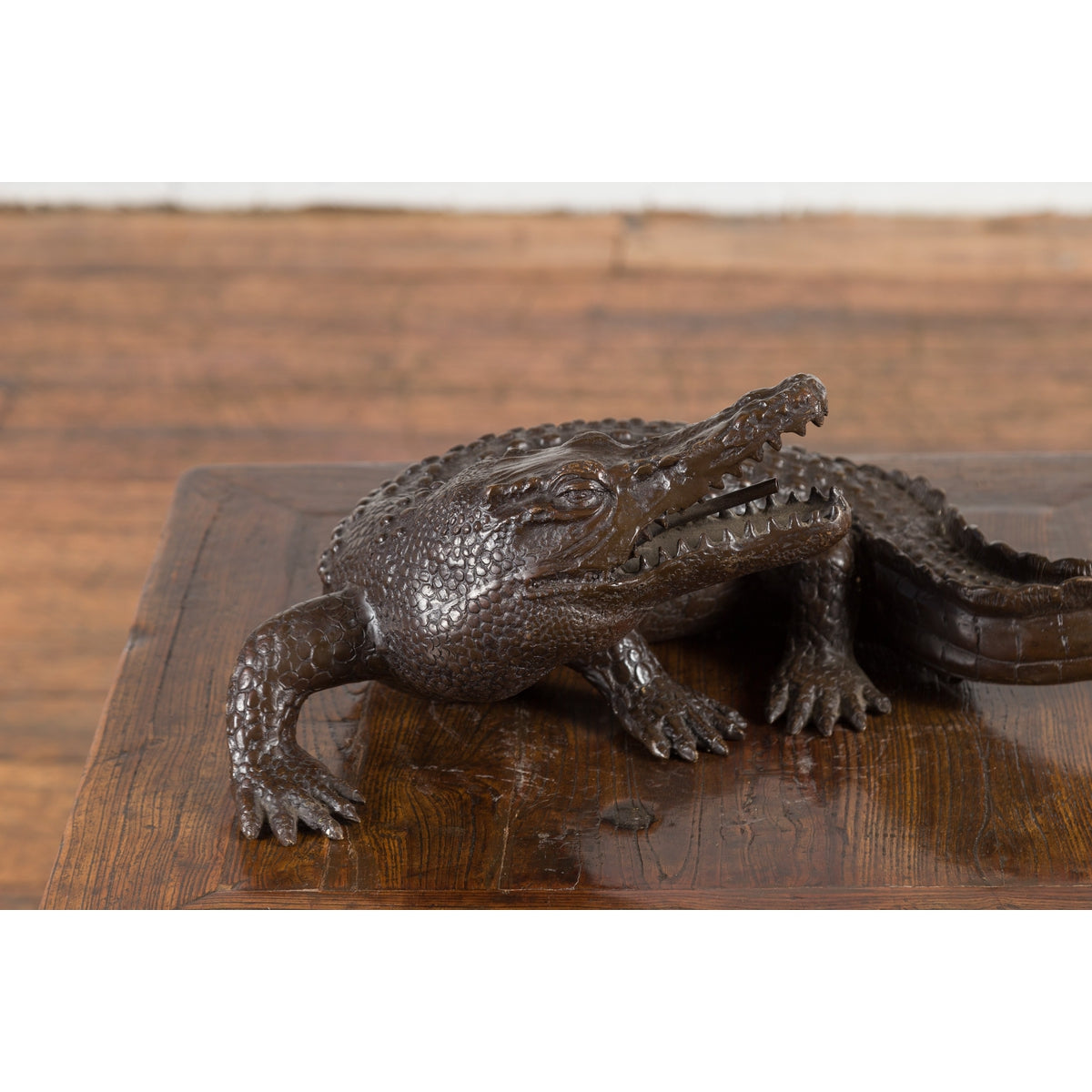 Contemporary Lost Wax Cast Bronze Alligator Sculpture with Textured Scutes-6. Asian & Chinese Furniture, Art, Antiques, Vintage Home Décor for sale at FEA Home