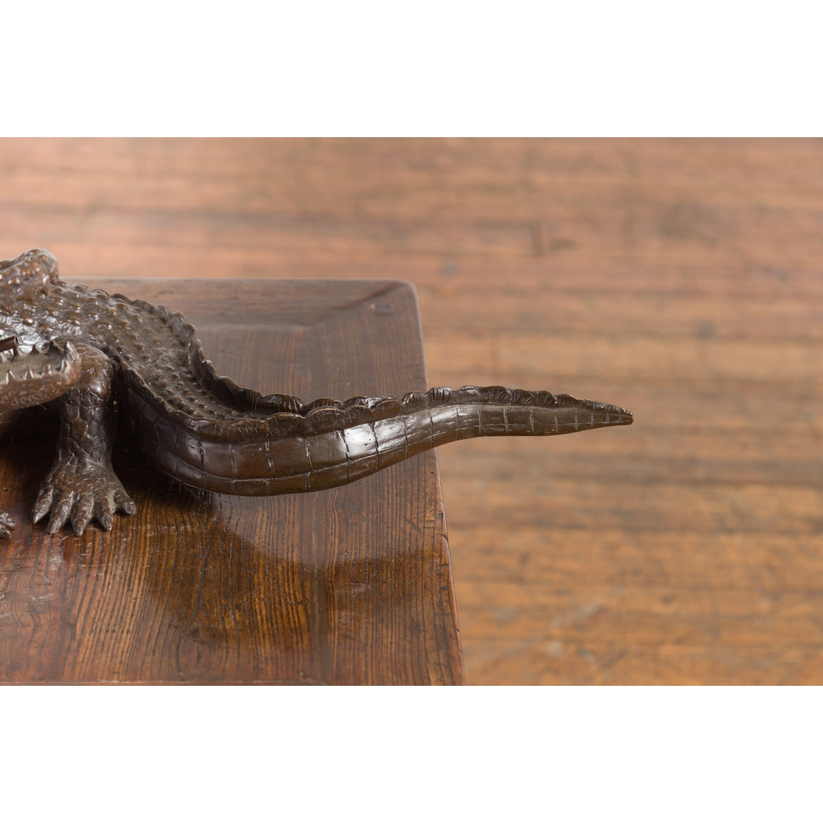 Contemporary Lost Wax Cast Bronze Alligator Sculpture with Textured Scutes-7. Asian & Chinese Furniture, Art, Antiques, Vintage Home Décor for sale at FEA Home