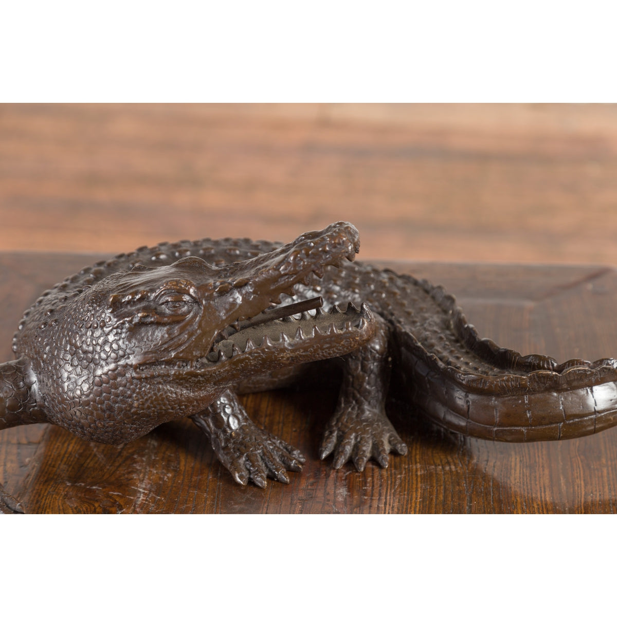 Contemporary Lost Wax Cast Bronze Alligator Sculpture with Textured Scutes-8. Asian & Chinese Furniture, Art, Antiques, Vintage Home Décor for sale at FEA Home