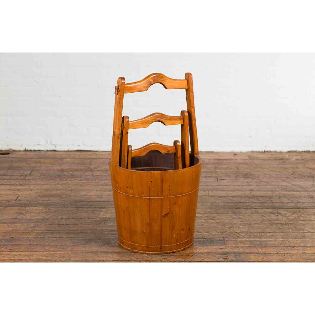 Set of Three Chinese Vintage Grain Nested Baskets with Large Handles-6. Asian & Chinese Furniture, Art, Antiques, Vintage Home Décor for sale at FEA Home