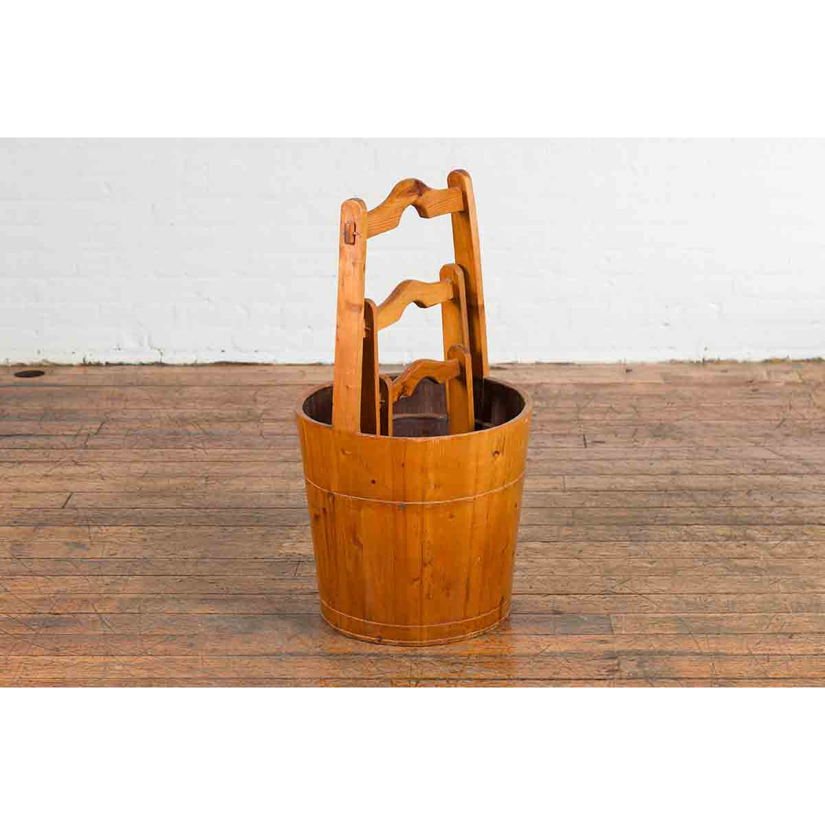 Set of Three Chinese Vintage Grain Nested Baskets with Large Handles-9. Asian & Chinese Furniture, Art, Antiques, Vintage Home Décor for sale at FEA Home