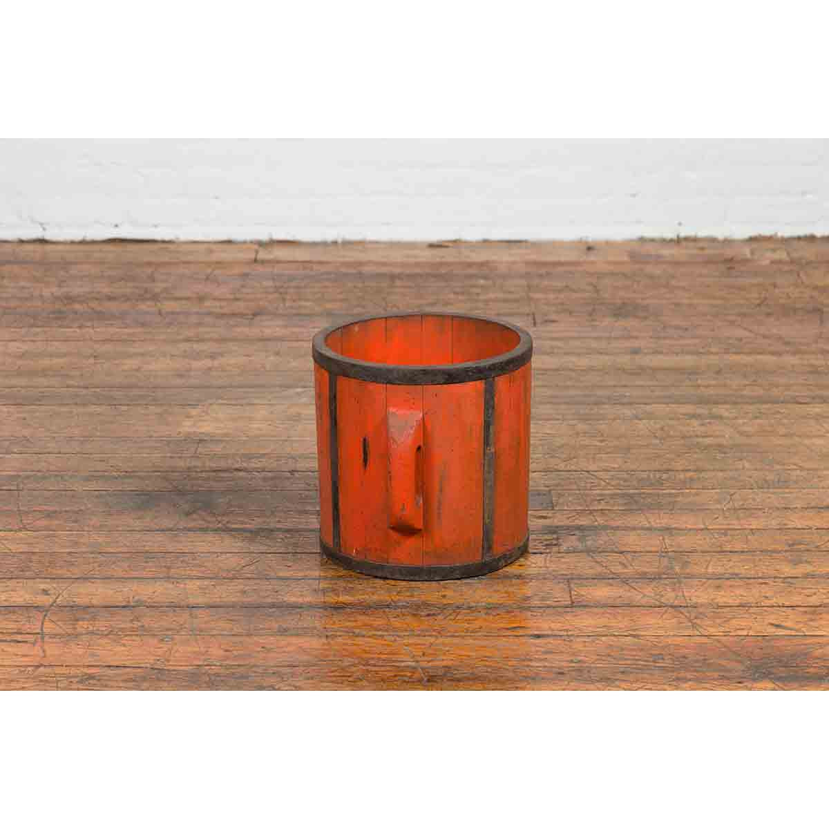 Chinese Early 20th Century Orange Grain Measuring Cup with Lateral Handles-7. Asian & Chinese Furniture, Art, Antiques, Vintage Home Décor for sale at FEA Home