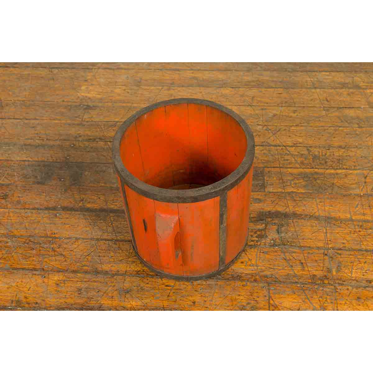 Chinese Early 20th Century Orange Grain Measuring Cup with Lateral Handles-8. Asian & Chinese Furniture, Art, Antiques, Vintage Home Décor for sale at FEA Home