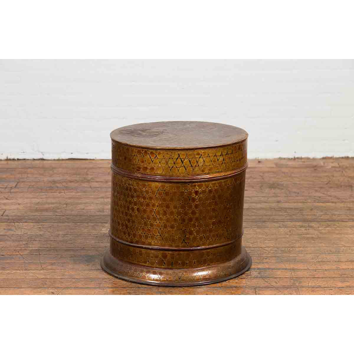Burmese Vintage Negora Lacquer Circular Box with Snake Skin Pattern-6. Asian & Chinese Furniture, Art, Antiques, Vintage Home Décor for sale at FEA Home