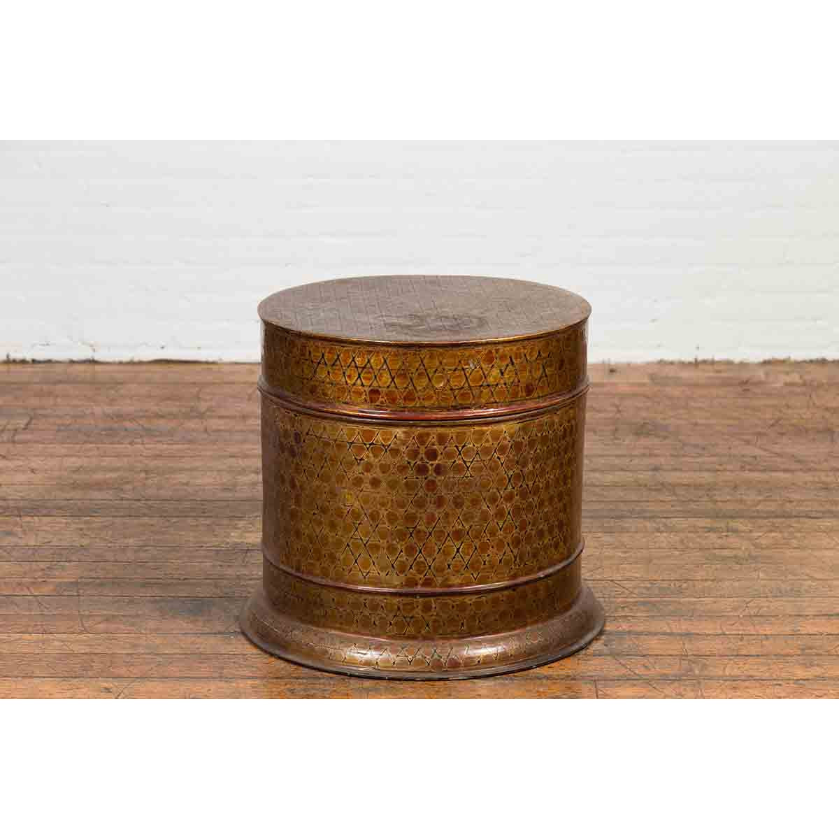 Burmese Vintage Negora Lacquer Circular Box with Snake Skin Pattern-7. Asian & Chinese Furniture, Art, Antiques, Vintage Home Décor for sale at FEA Home