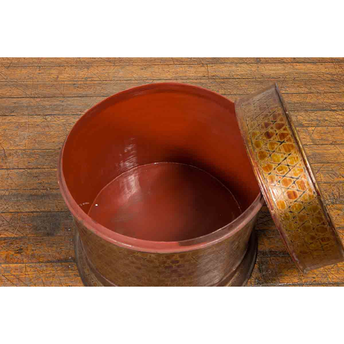 Burmese Vintage Negora Lacquer Circular Box with Snake Skin Pattern-14. Asian & Chinese Furniture, Art, Antiques, Vintage Home Décor for sale at FEA Home