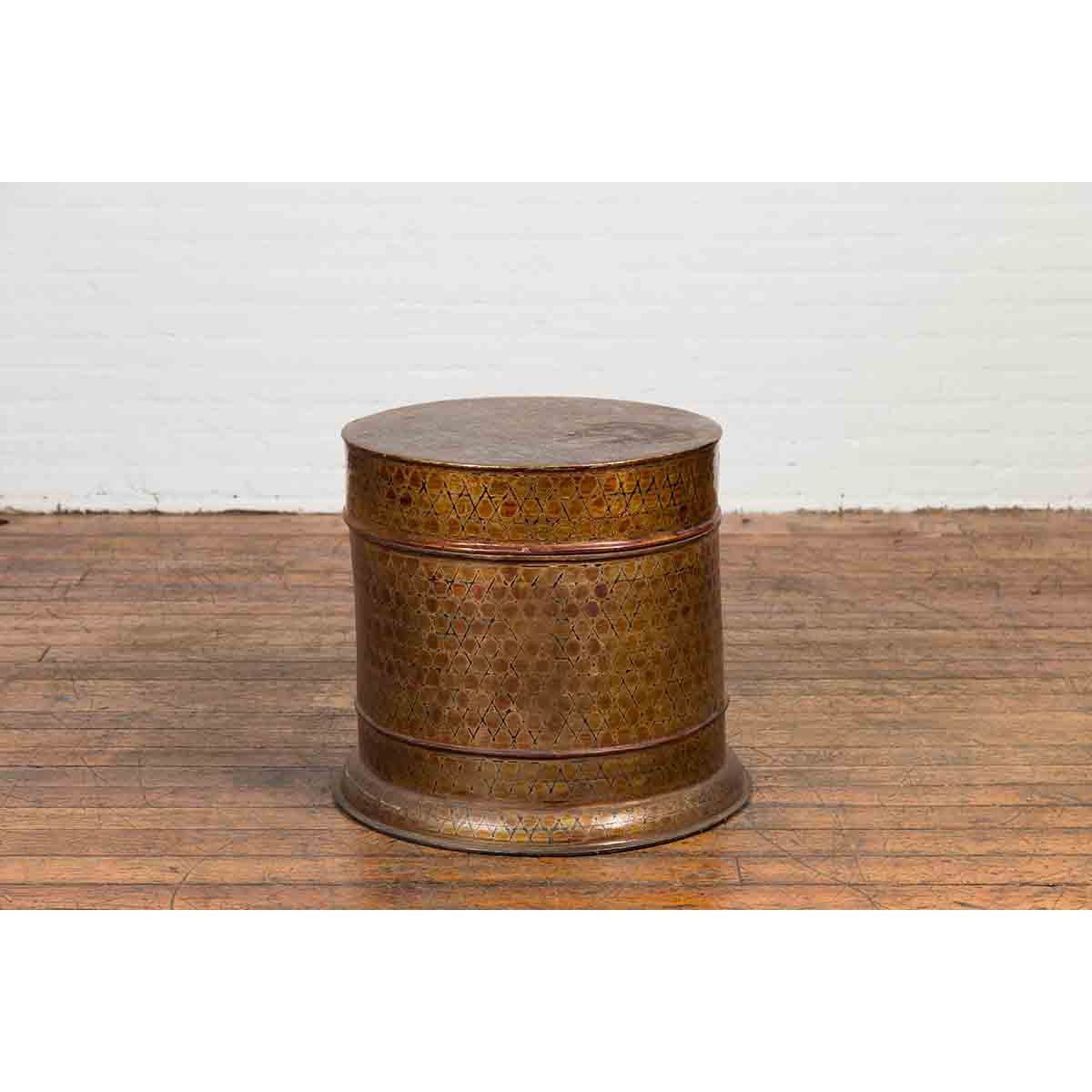 Burmese Vintage Negora Lacquer Circular Box with Snake Skin Pattern-4. Asian & Chinese Furniture, Art, Antiques, Vintage Home Décor for sale at FEA Home