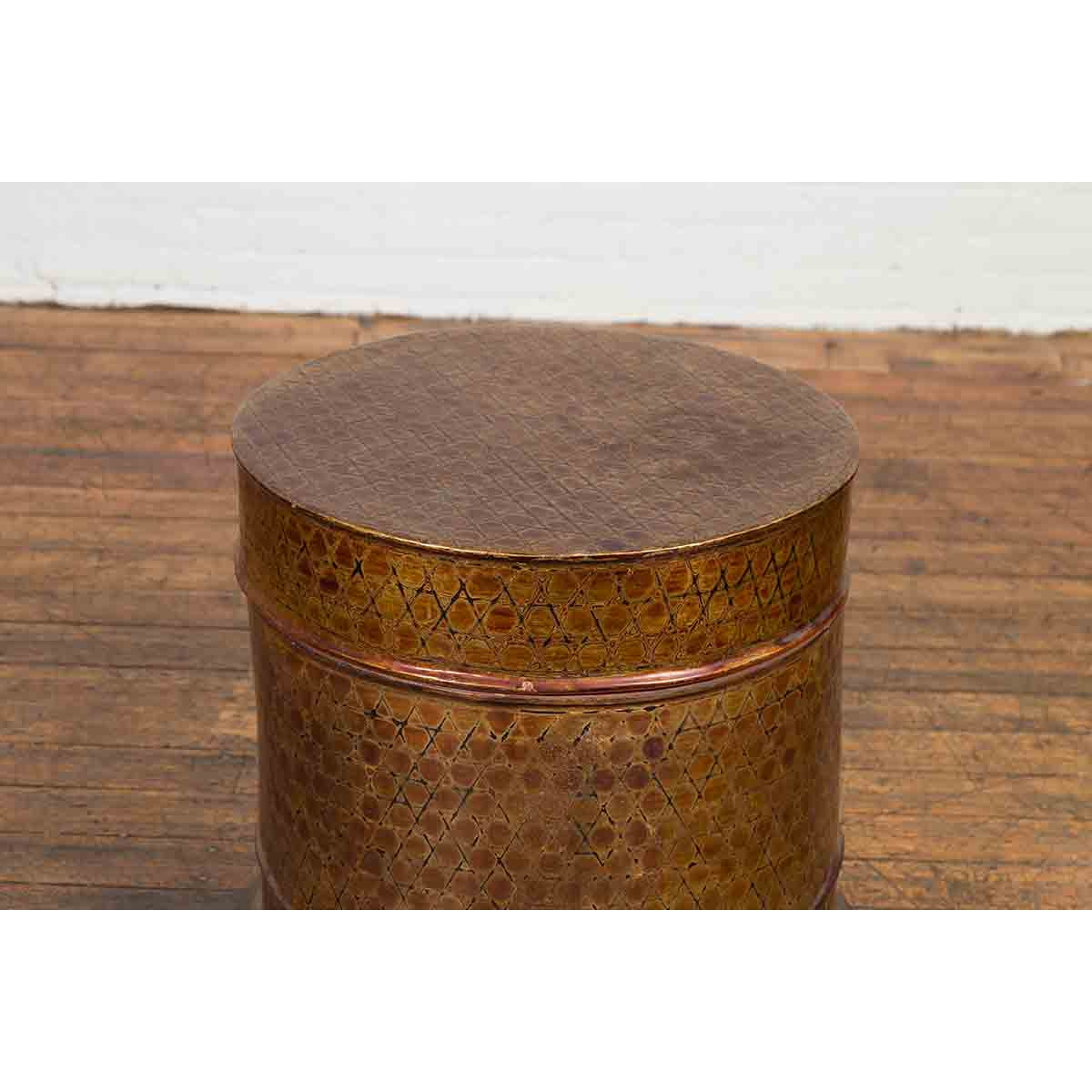 Burmese Vintage Negora Lacquer Circular Box with Snake Skin Pattern-8. Asian & Chinese Furniture, Art, Antiques, Vintage Home Décor for sale at FEA Home