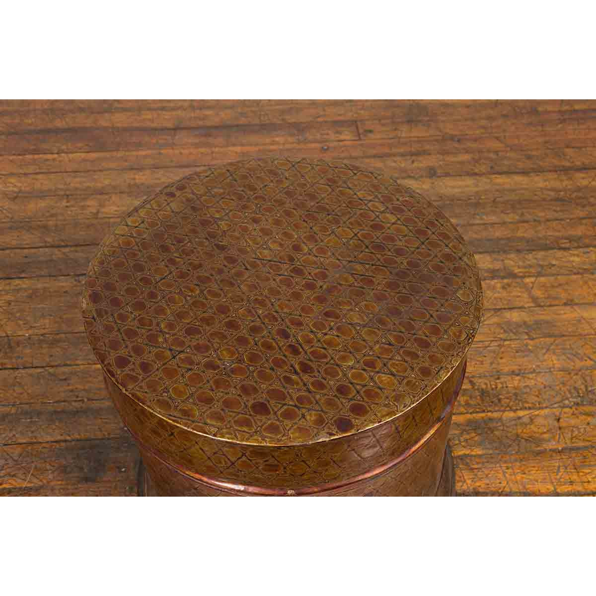 Burmese Vintage Negora Lacquer Circular Box with Snake Skin Pattern-9. Asian & Chinese Furniture, Art, Antiques, Vintage Home Décor for sale at FEA Home