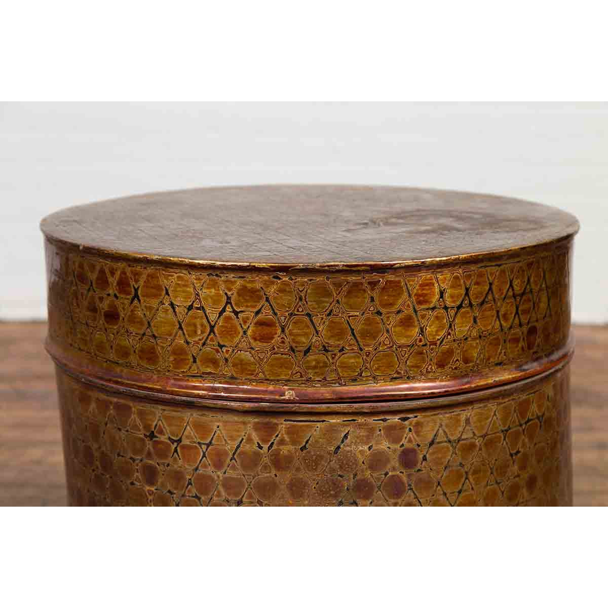 Burmese Vintage Negora Lacquer Circular Box with Snake Skin Pattern-10. Asian & Chinese Furniture, Art, Antiques, Vintage Home Décor for sale at FEA Home