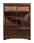 Vintage Zebra Wood Japanese Cabinet with Sliding Doors and Curving Open Shelves-1. Asian & Chinese Furniture, Art, Antiques, Vintage Home Décor for sale at FEA Home