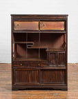 Vintage Zebra Wood Japanese Cabinet with Sliding Doors and Curving Open Shelves-2. Asian & Chinese Furniture, Art, Antiques, Vintage Home Décor for sale at FEA Home
