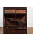 Vintage Zebra Wood Japanese Cabinet with Sliding Doors and Curving Open Shelves-6. Asian & Chinese Furniture, Art, Antiques, Vintage Home Décor for sale at FEA Home