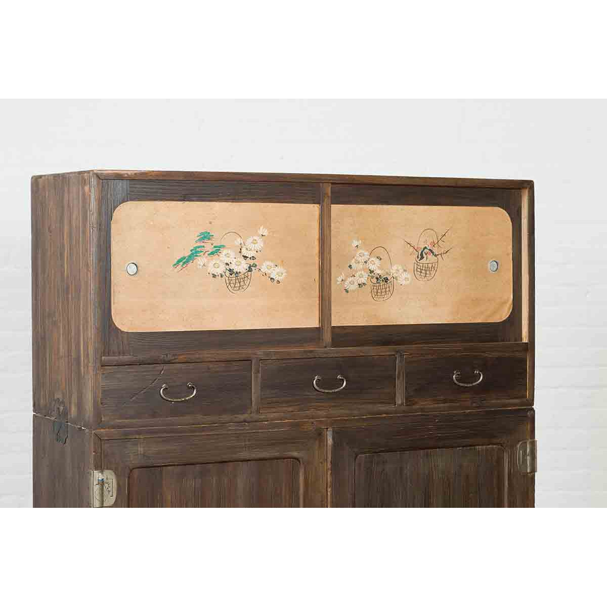 Early 20th Century Japanese Taishō Cabinet with Hand-Painted Woodblock Prints-11. Asian & Chinese Furniture, Art, Antiques, Vintage Home Décor for sale at FEA Home