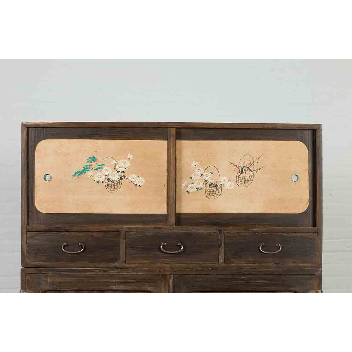 Early 20th Century Japanese Taishō Cabinet with Hand-Painted Woodblock Prints-8. Asian & Chinese Furniture, Art, Antiques, Vintage Home Décor for sale at FEA Home