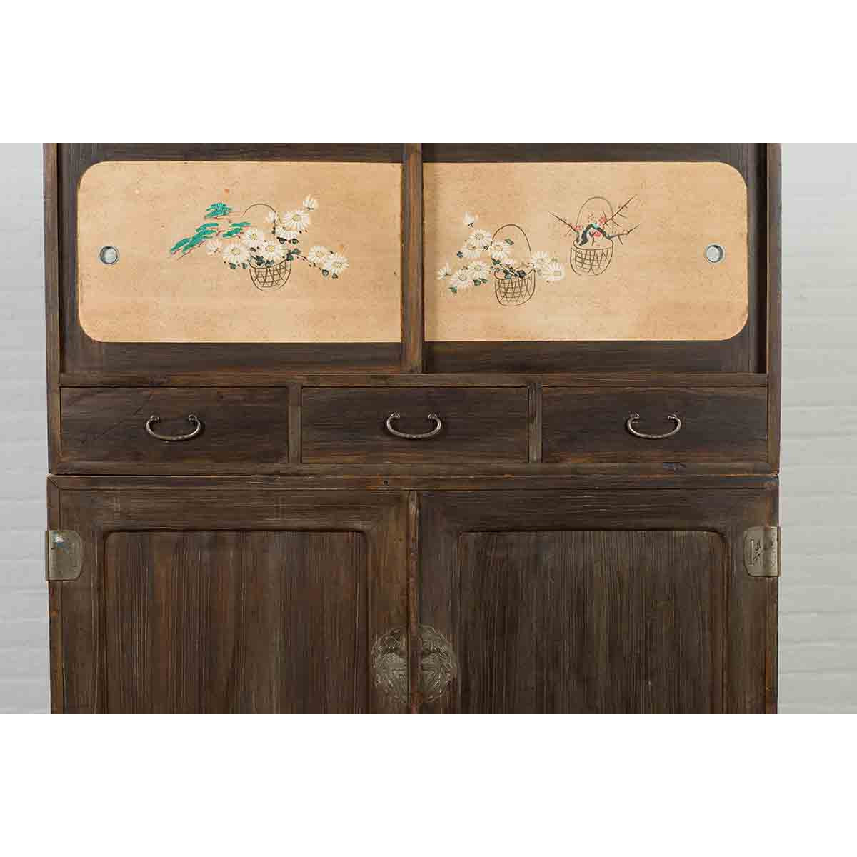 Early 20th Century Japanese Taishō Cabinet with Hand-Painted Woodblock Prints-7. Asian & Chinese Furniture, Art, Antiques, Vintage Home Décor for sale at FEA Home