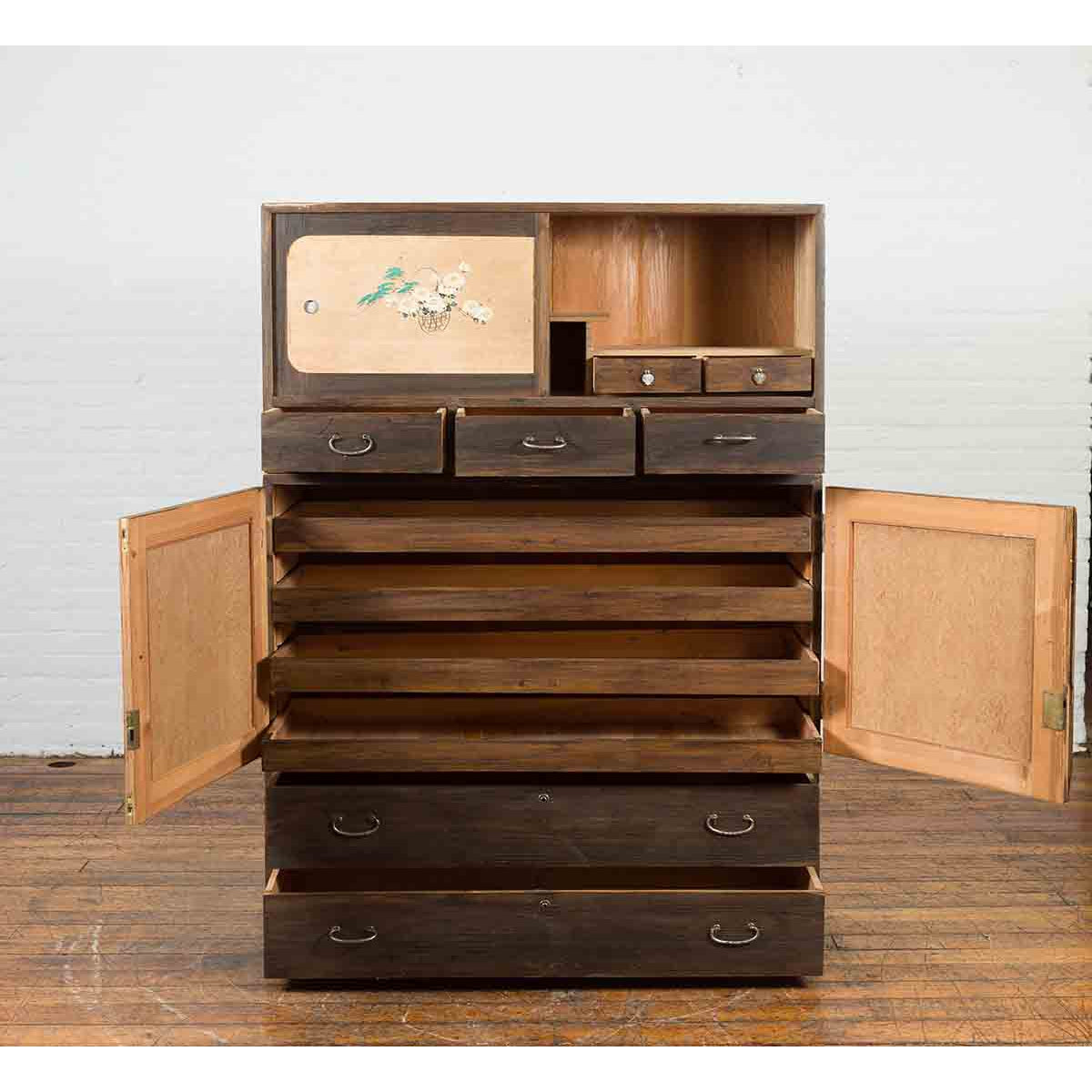 Early 20th Century Japanese Taishō Cabinet with Hand-Painted Woodblock Prints-3. Asian & Chinese Furniture, Art, Antiques, Vintage Home Décor for sale at FEA Home