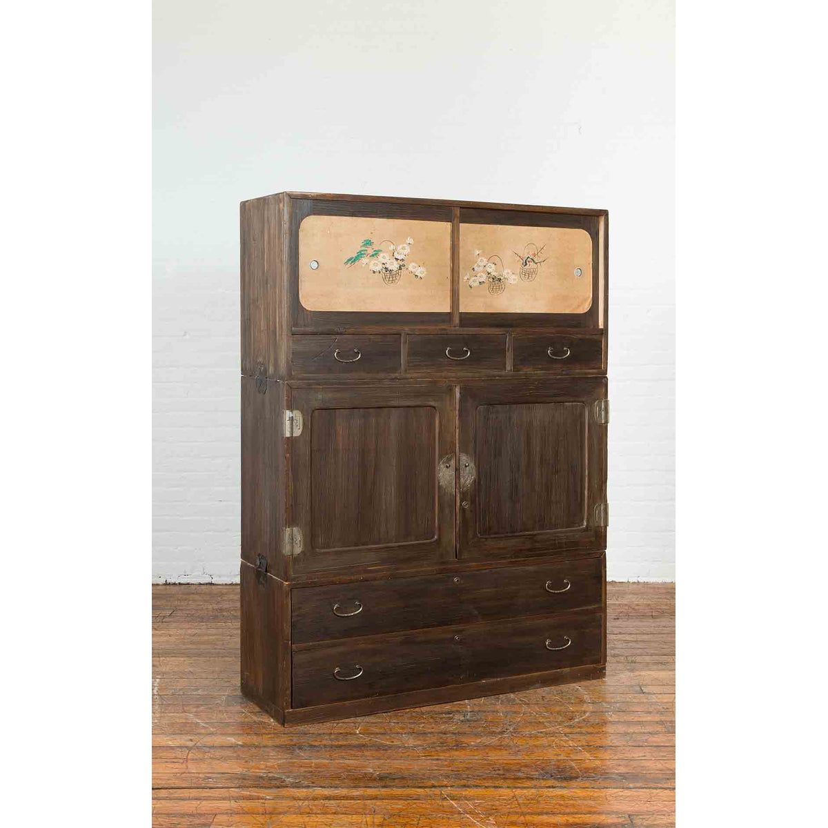 Early 20th Century Japanese Taishō Cabinet with Hand-Painted Woodblock Prints-5. Asian & Chinese Furniture, Art, Antiques, Vintage Home Décor for sale at FEA Home