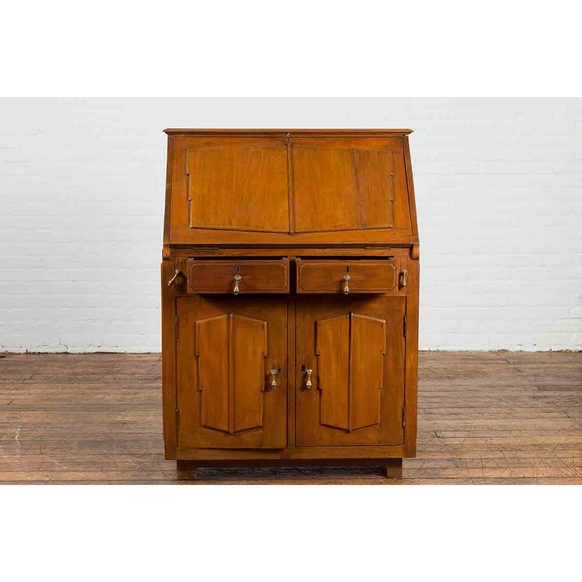 Indonesian 19th Century Handmade Slant-Front Desk with Raised Panels and Drawers-9. Asian & Chinese Furniture, Art, Antiques, Vintage Home Décor for sale at FEA Home