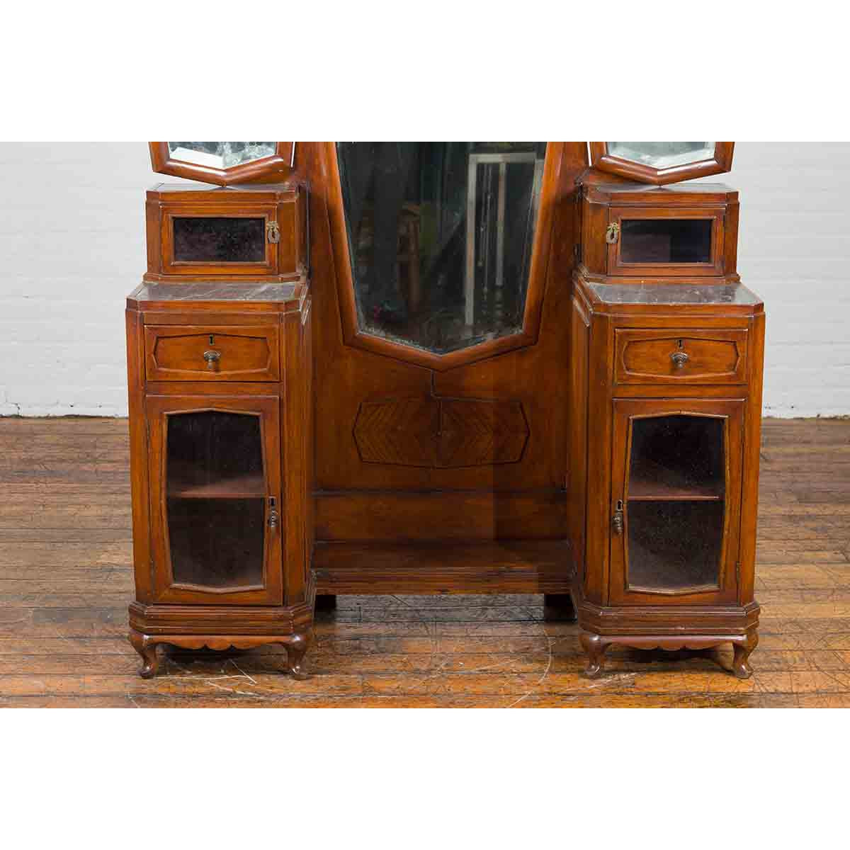 Vintage Vanity Table with Octagonal Mirrors & Marble Tabletops-8. Asian & Chinese Furniture, Art, Antiques, Vintage Home Décor for sale at FEA Home