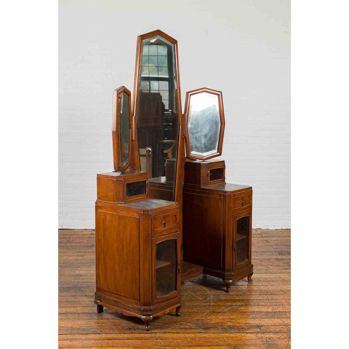 Vintage Vanity Table with Octagonal Mirrors & Marble Tabletops-3. Asian & Chinese Furniture, Art, Antiques, Vintage Home Décor for sale at FEA Home