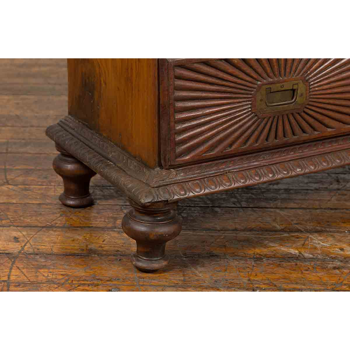 Indonesian 19th Century Five-Drawer Chest with Carved Sunburst and Ovoid Motifs-12. Asian & Chinese Furniture, Art, Antiques, Vintage Home Décor for sale at FEA Home