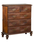 Indonesian 19th Century Five-Drawer Chest with Carved Sunburst and Ovoid Motifs-1. Asian & Chinese Furniture, Art, Antiques, Vintage Home Décor for sale at FEA Home
