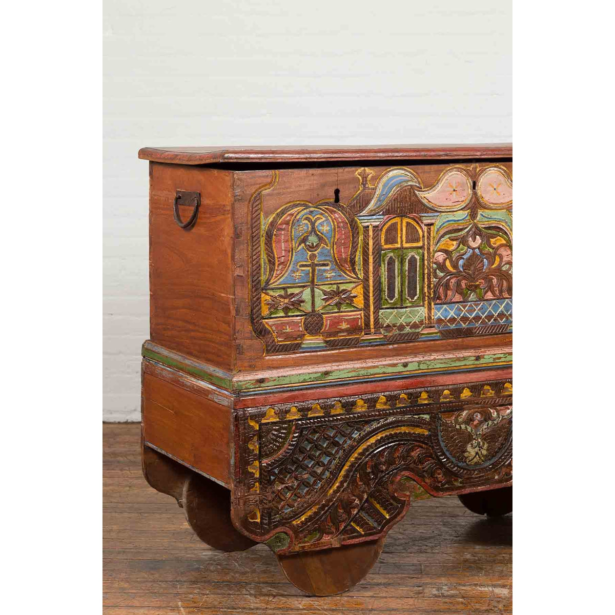 Indonesian Madurese 19th Century Polychrome Merchant's Blanket Chest on Wheels-4. Asian & Chinese Furniture, Art, Antiques, Vintage Home Décor for sale at FEA Home