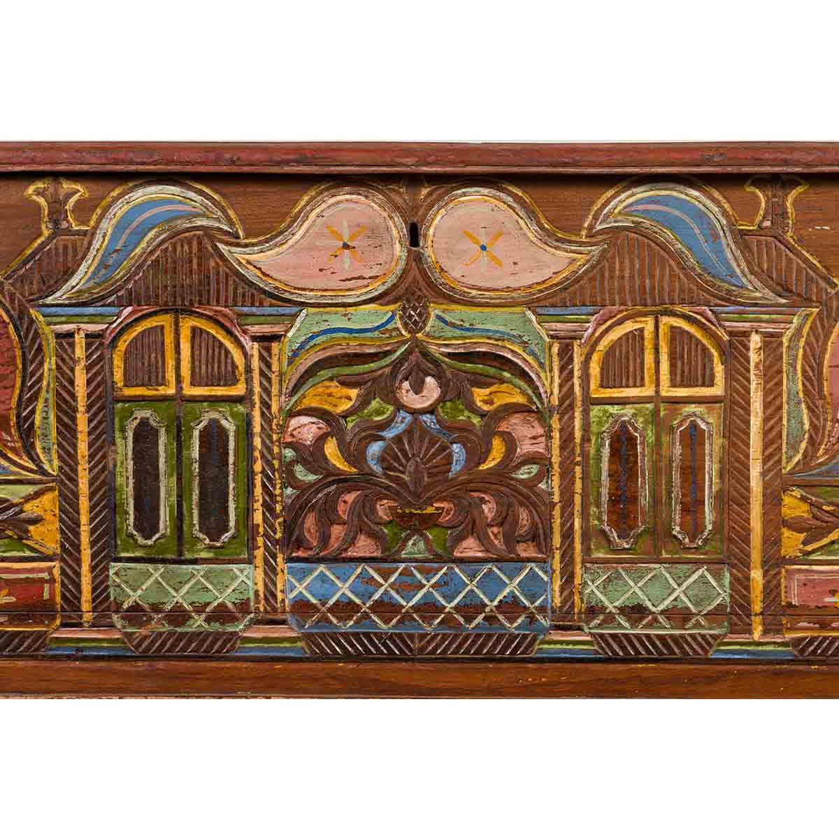 Indonesian Madurese 19th Century Polychrome Merchant's Blanket Chest on Wheels-8. Asian & Chinese Furniture, Art, Antiques, Vintage Home Décor for sale at FEA Home