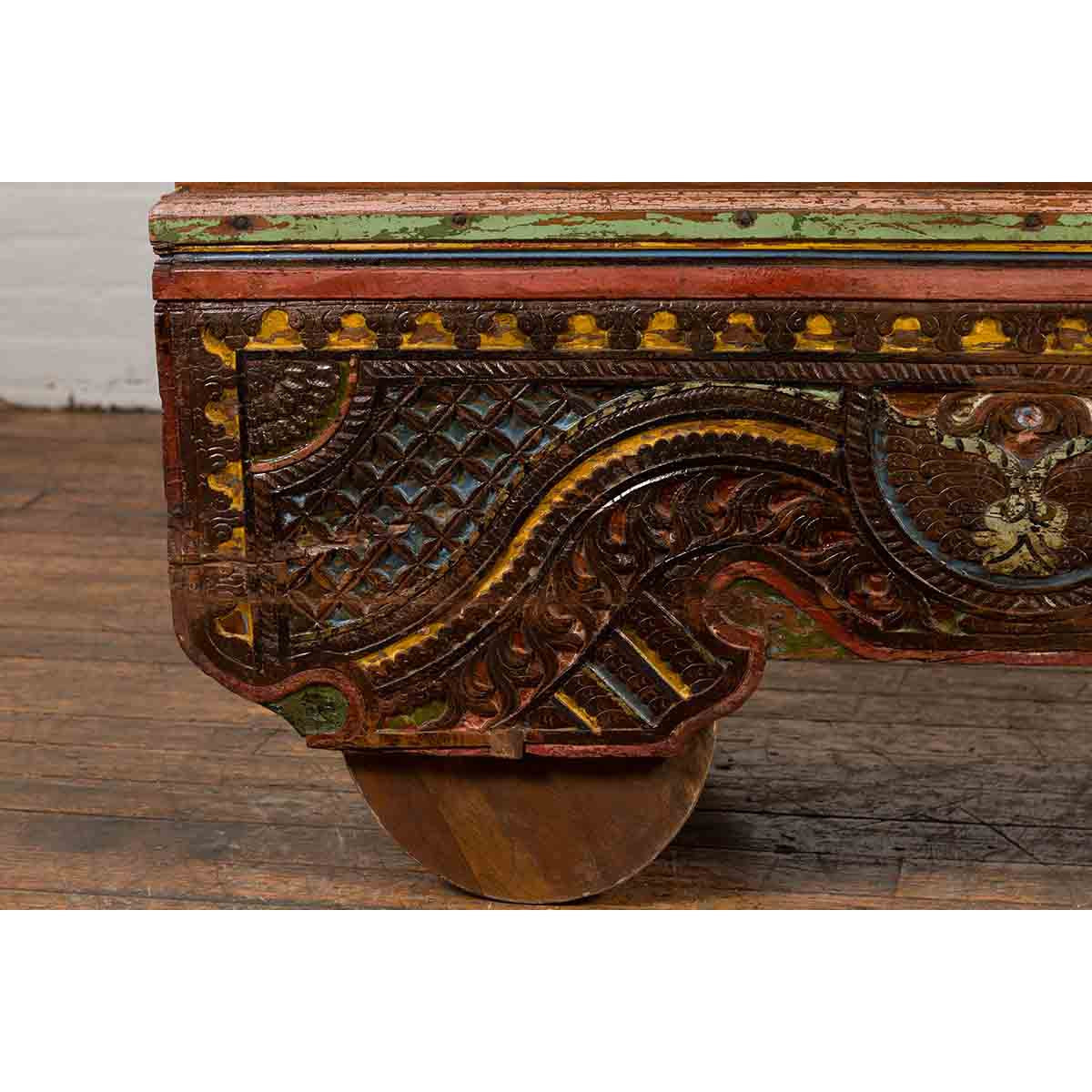 Indonesian Madurese 19th Century Polychrome Merchant's Blanket Chest on Wheels-9. Asian & Chinese Furniture, Art, Antiques, Vintage Home Décor for sale at FEA Home
