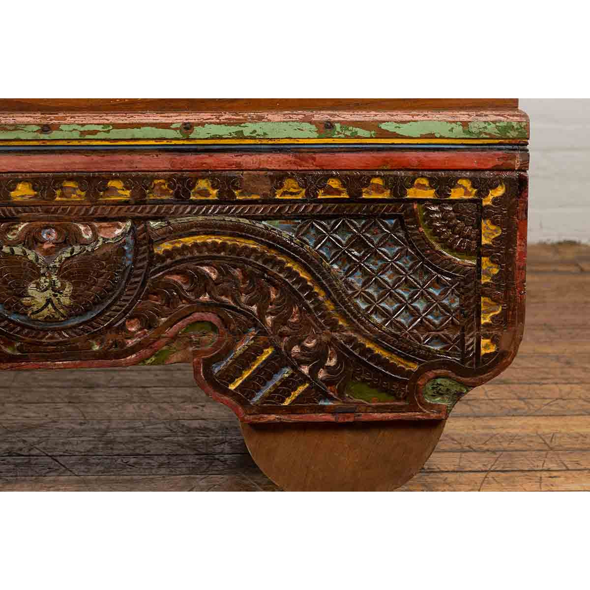 Indonesian Madurese 19th Century Polychrome Merchant's Blanket Chest on Wheels-11. Asian & Chinese Furniture, Art, Antiques, Vintage Home Décor for sale at FEA Home