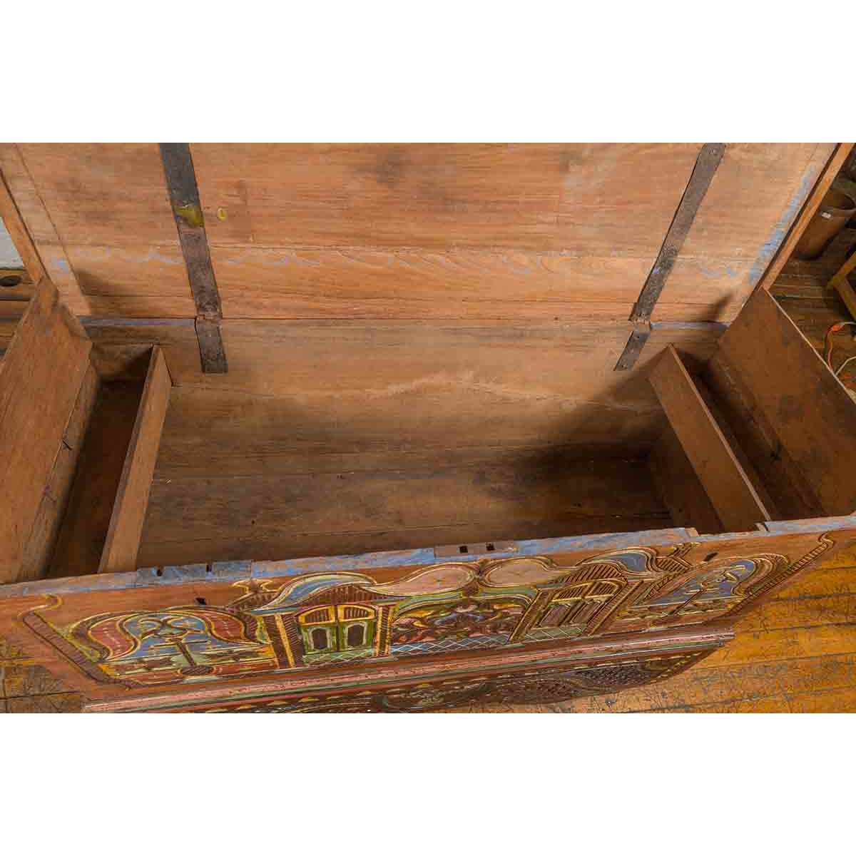 Indonesian Madurese 19th Century Polychrome Merchant's Blanket Chest on Wheels-12. Asian & Chinese Furniture, Art, Antiques, Vintage Home Décor for sale at FEA Home